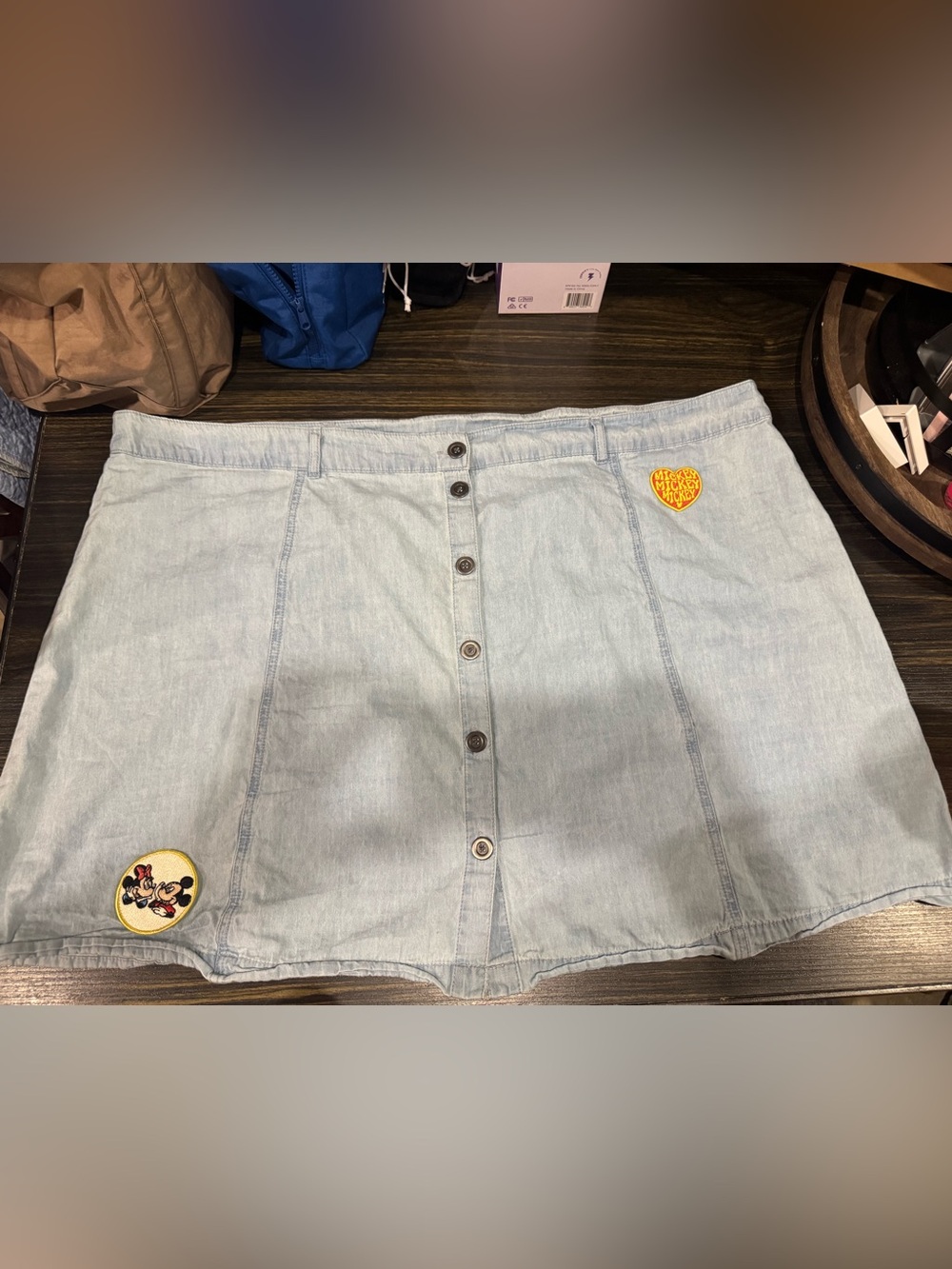 Disney Light Blue Denim Button-Front Skirt with Character Patches
